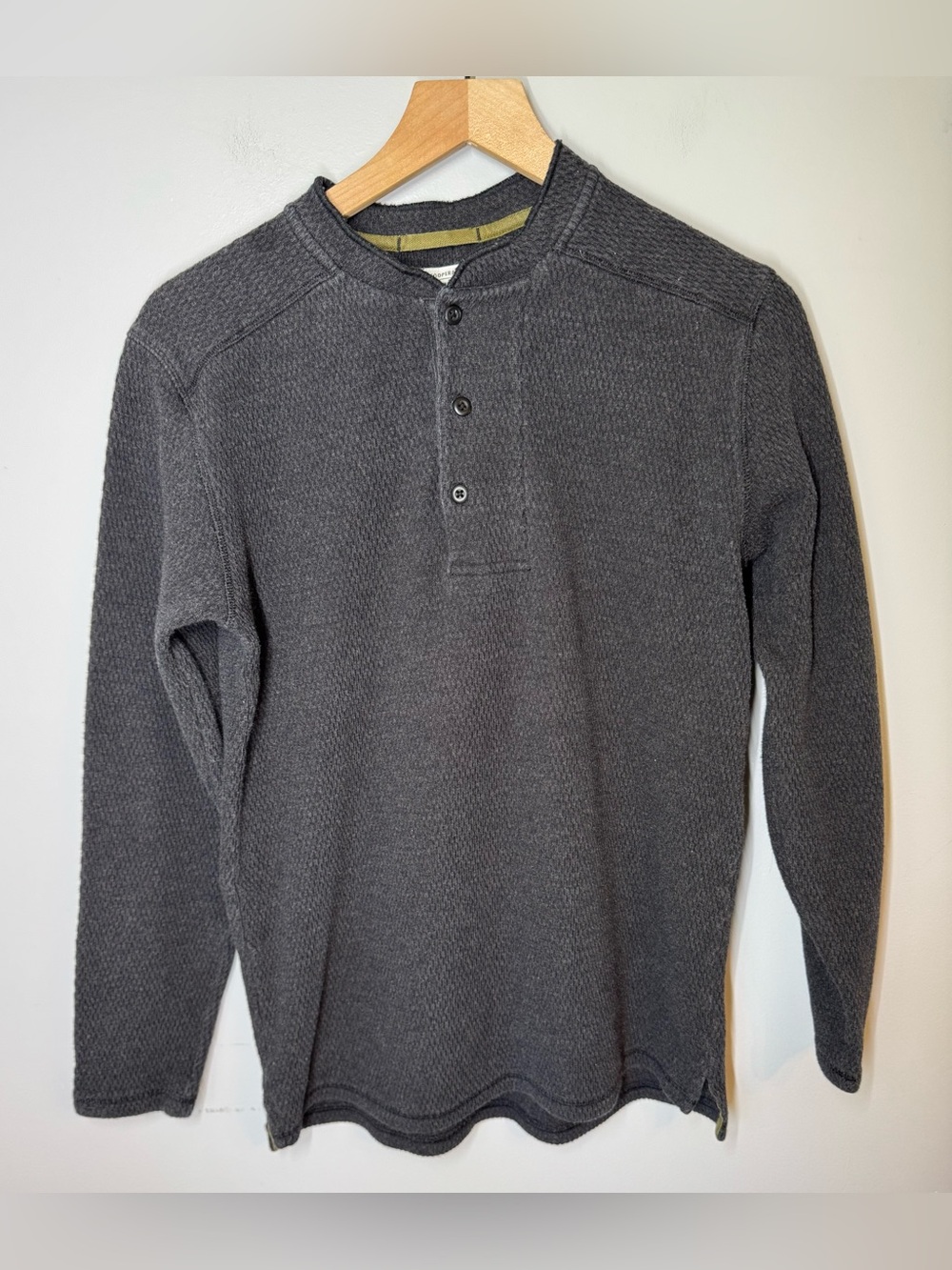 REI CO-OP Men’s Gray Charcoal Waffle Knit Henley Thermal Long Sleeve Shirt Sz S